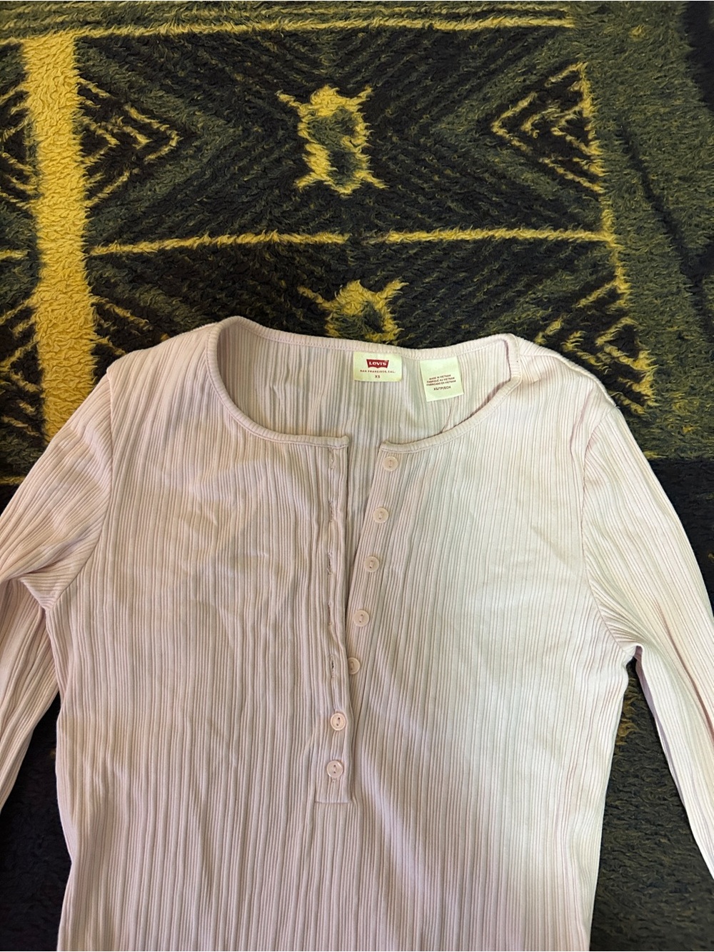 Levi's Light Pink Ribbed Henley Long Sleeve Top
